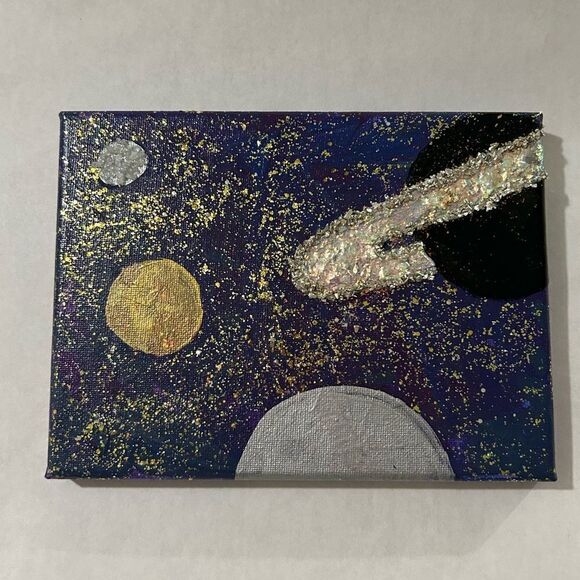 Purple Canvas WALL ART "Other Worlds" Abstract Acrylic Painting 6x8 Wall Decor - Picture 1 of 2